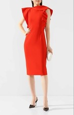$ 2190 Oscar de la Renta Ruffle-accented Wool Midi Dress Sz 4