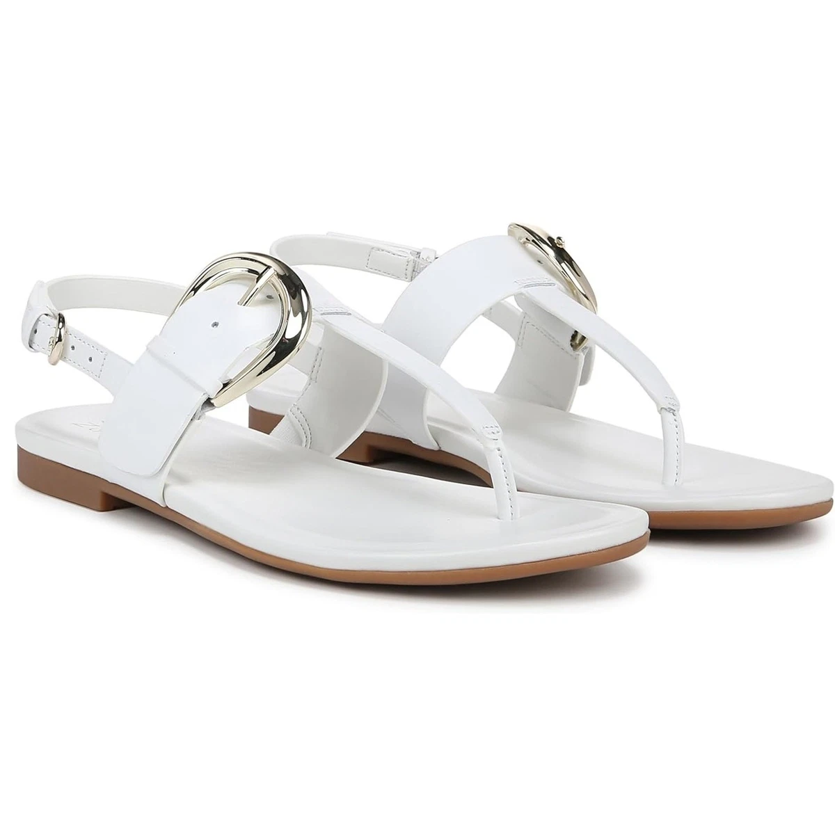 (取寄) ナチュラライザー レディース テイラー スリングバックス Naturalizer women Taylor Slingbacks White Leather Naturalizer Women Taylor Slingback Flat Sandals Size US 8M White