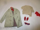 VINTAGE BARBIE DOLL FASHION CLOTHES #985 OPEN ROAD COAT RED GLASSES WEDGES