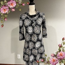 Cowl neck floral print long sleeve sweater dress