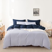 - Striped Comforter Set with Sheets, Ticking Stripe Queen Navy Blue White