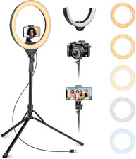 14'' Selfie Ring Light with 62'' Tripod Stand and Phone Holder, Dimmable LED Pho