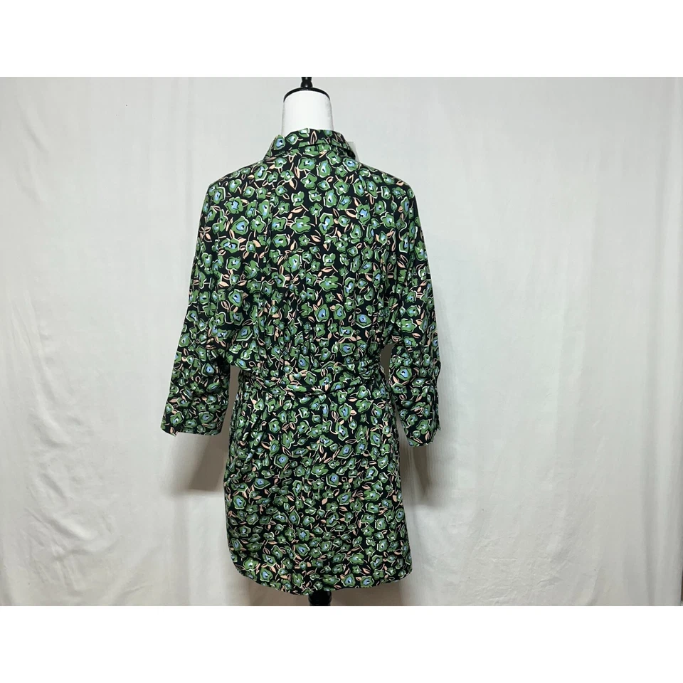 Vestido Camisa Zara XL Hasta la Rodilla Verde Floral Gia Botones Cinturón Nuevo con Etiquetas Foto 3 de 4