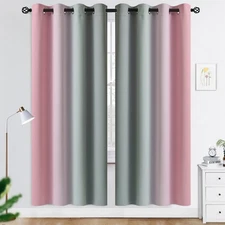 COSVIYA Ombre Room Darkening Curtains 72" Pink/Grey Blackout Grommet Kids Girls