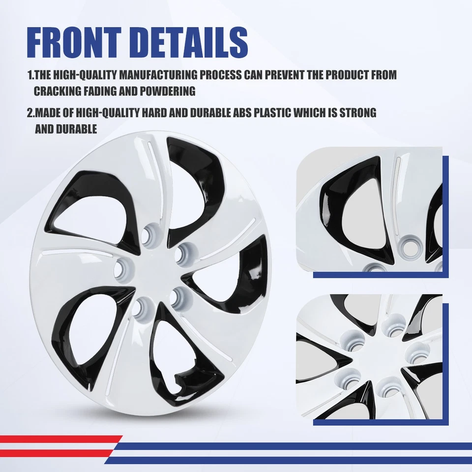 15" Set of 4 Black White Wheel Covers Hub Caps For 2013-2015 HONDA CIVIC SEDAN - Image 4 of 4