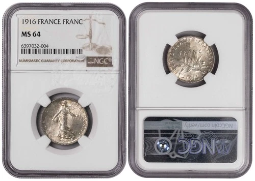 i-650672 France 1 Franc 1916. NGC MS 64
