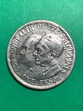 US PHILIPPINES ONE PESO 1936-M QUEZON ROOSEVELT COMMEMORATIV COIN, SALVAGED #902