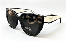 Prada PR 14WS Black Cat Eye Sunglasses Ivory Temple Gray Lens