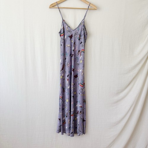 Silk Laundry 90s Slip Midi Dress Size Large Franca Surreal RARE Bias Cut Purple - Picture 7 of 11