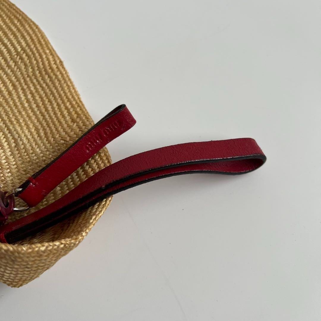 バッグ MIU MIU ARCHIVE STRAW CLUTCH BAG POUCH Miu Miu Archive Straw Leather Clutch Bag Pouch Beige Red