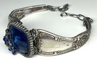 Vintage Glass Big Gem Blue Rhinestone Silverplate Chunky Ornate Bracelet AS IS — photo 3