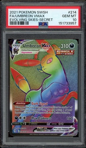 Pokemon PSA 10 Umbreon VMAX 214/203 Evolving Skies Rainbow Secret Rare Mint Card