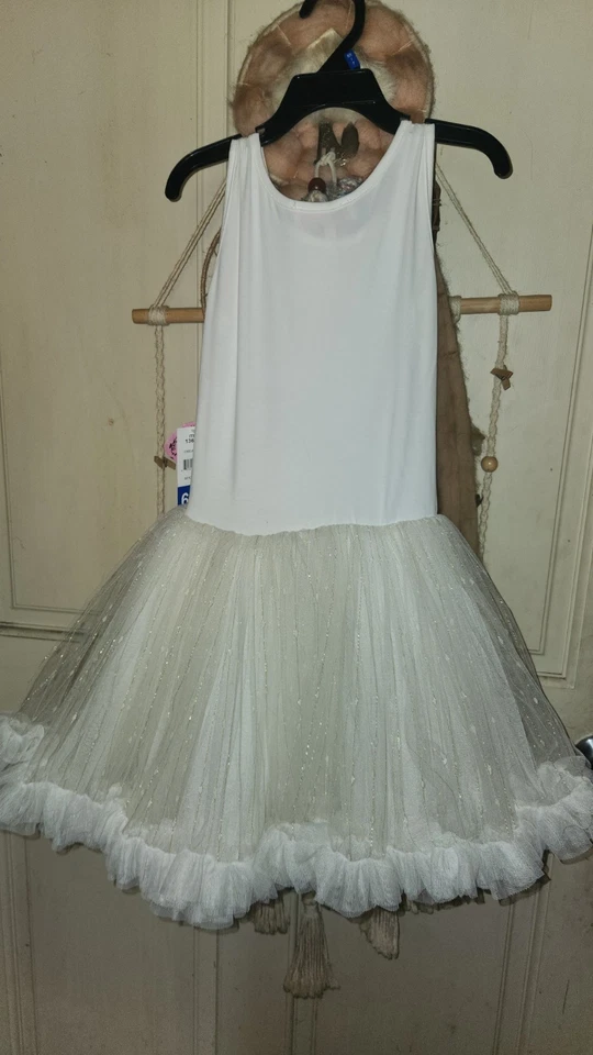 Vestido Popatu de Tul Blanco y Dorado Niñas Talla 6x/7 Nuevo Con Etiquetas Foto 2 de 4