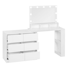 Schminktisch Frisiertisch mit LED-Beleuchtung Spiegel Kommode mit 6 Schubladen