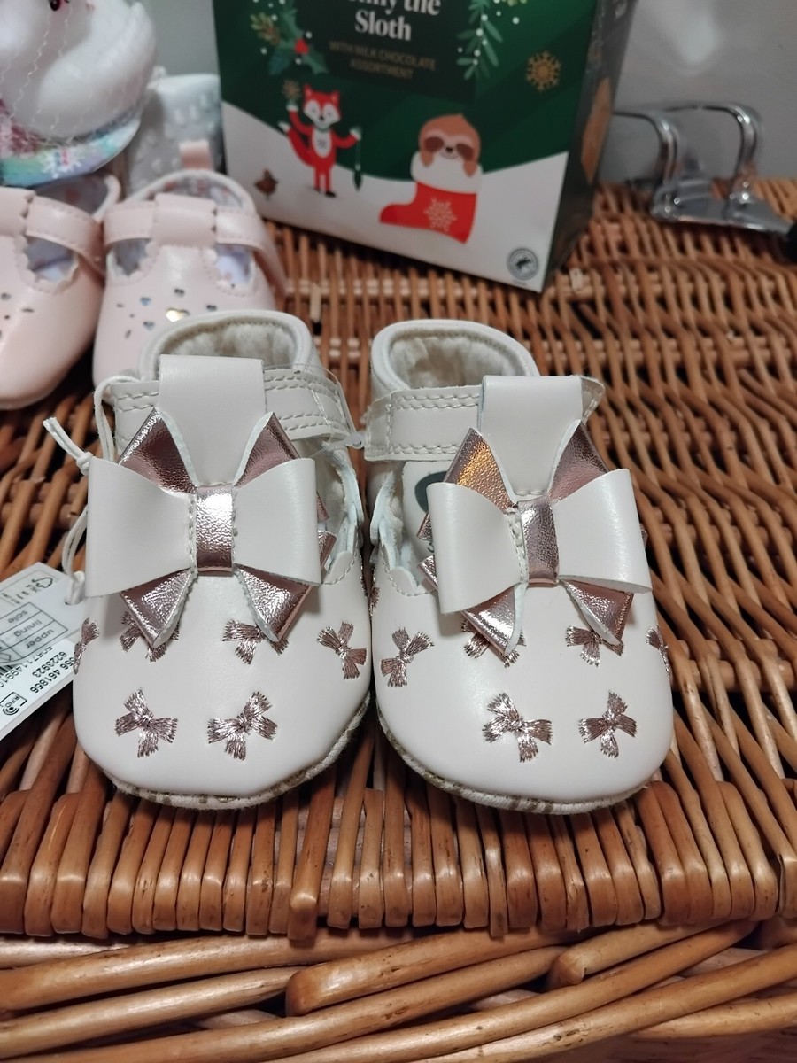 New River Island Baby Girl Shoes Bows Rose Gold 3-6m UK