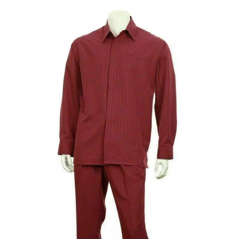 男式 2 件套步行套装长袖休闲衬衫和裤子套装 — 第 3/4 张图片