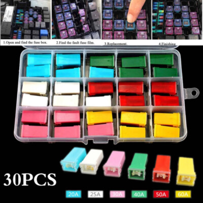 US 30PCS Car Boat RV Fuses Assortment Kit 20A 30A - 60A Combination Low and Tall