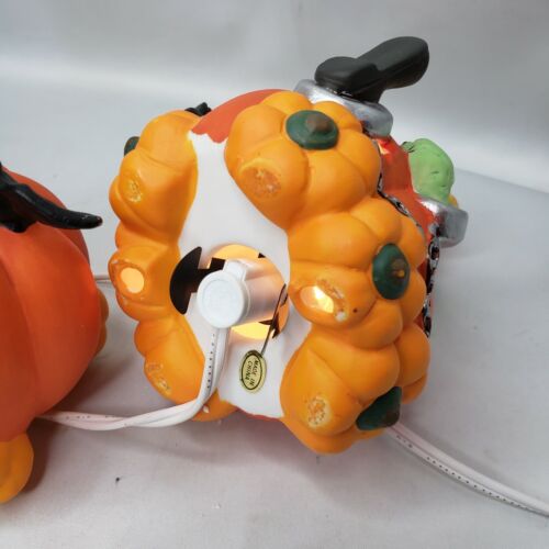 Halloween Espeluznante Hueco Iluminado Porcelana 1997 Halloween Pumpkin Express Set - Imagen 8 de 10