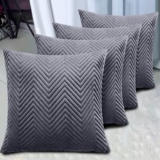 Quilted Embossed Velvet Cushion Covers 18x18" Set of 2 4 6 Bed Sofa Decor Pillow