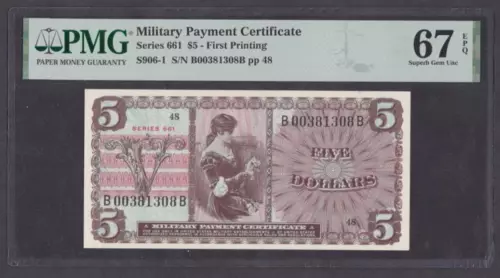 [PMG-67 EPQ] MPC 661 Series 5 Dollars First Printing S906-1 B00381308B