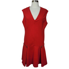 Michael Michael Kors Red V-Neck Pleated Sleeveless Drop Waist Dress Size 14