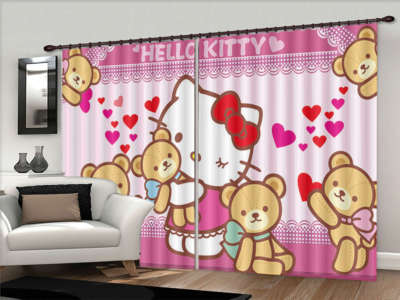 Hello Kitty Toy Bear 3D Curtains Blockout Photo Printing Curtains Drape Fabric
