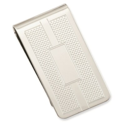 Rhodium-plated Kelly Waters Honey Comb & Princess Square Engraveable Money Clip