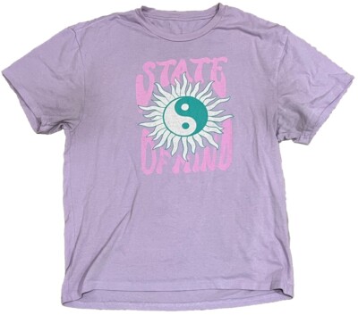 State of a Mind Indie Hippie Yin & Yang Tee Men s Size Large Purple Shirt