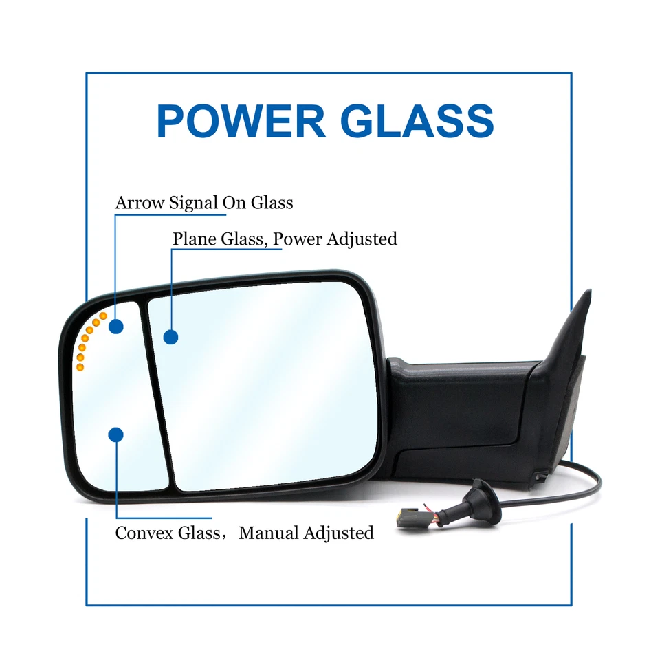 Espejos retrovisores de remolque para Dodge Ram 1500 2500 3500 1994-1997 intermitente eléctrico diestro derecho Foto 3 de 4