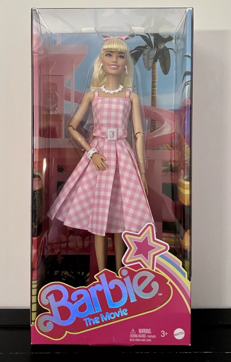 Barbie The Movie Margot Robbie Doll Pink White Gingham Dress NEW SHIPS  TODAY