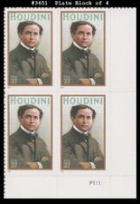 USA3 #3651 MNH PB4 Harry Houdini s/a