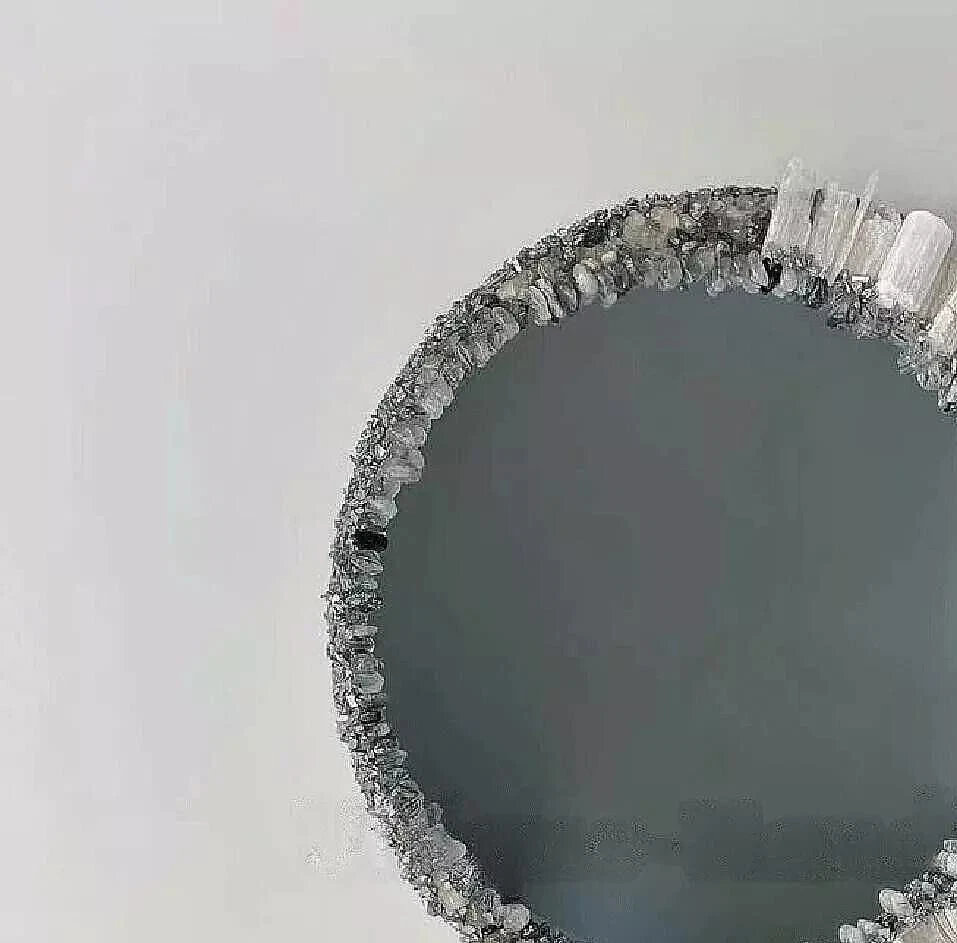 18" Handmade Selenite Wall Mirror | Crystal Gemstone Frame | Beveled Round Mirro - Image 3 of 4