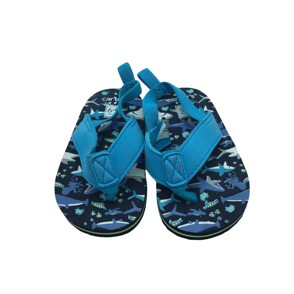 Carter's 婴儿人字拖 6-9 个月弹性踝带鲨鱼蓝色风格 #60485 — 第 4/4 张图片