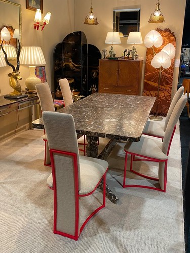 Maitland Smith Brown Marble Tessellated Dining Table 1980s Brass Vintage - Picture 8 of 18
