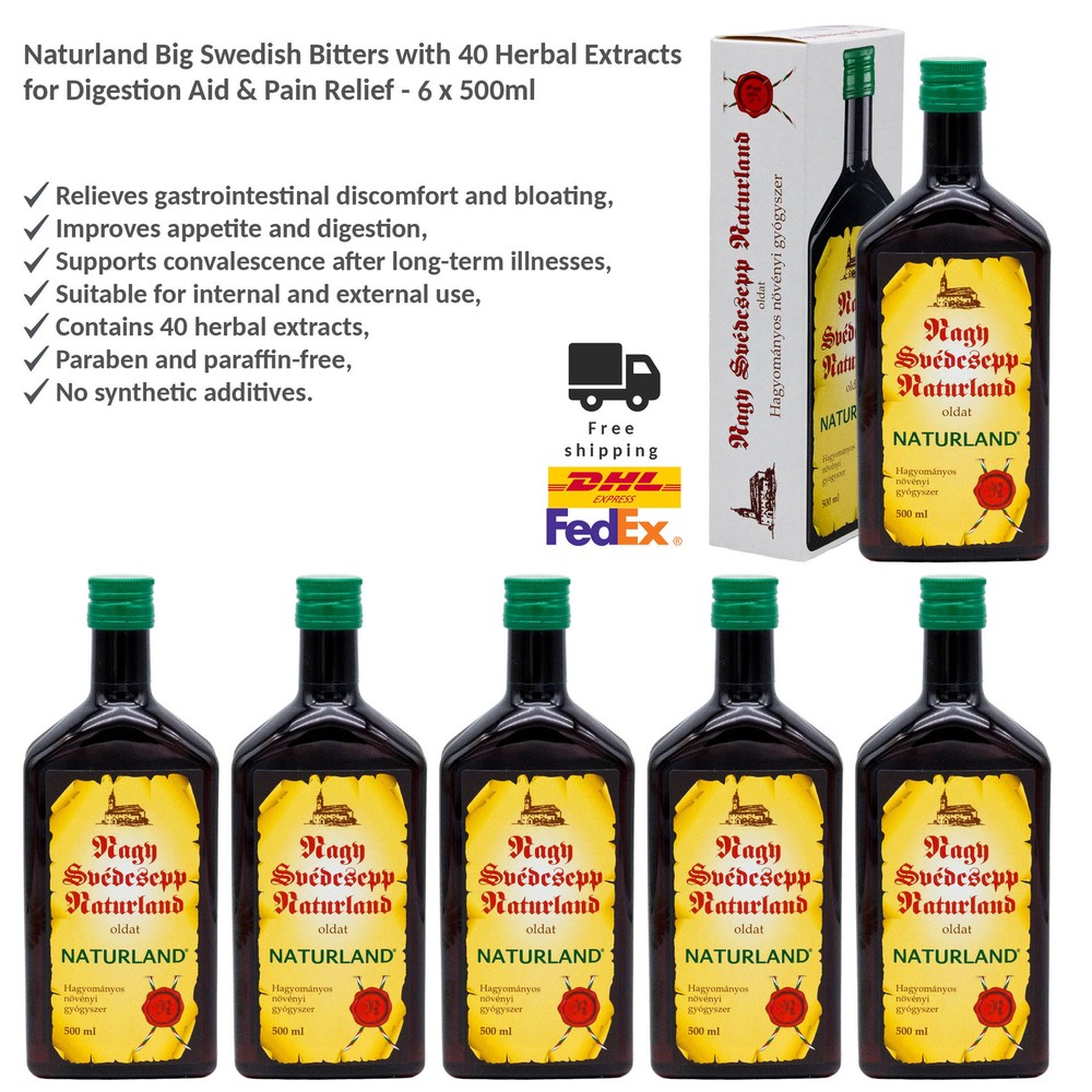 Naturland Big Swedish Bitters with 40 Herbal Extracts for Digestive Aid 6x500ml