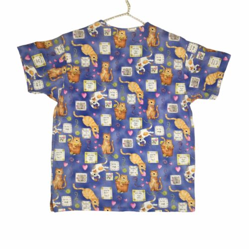 Peaches Uniforms Women's M Cat Mice Scrub Top Medical Dental Daycare Vet Pockets - Picture 4 of 8