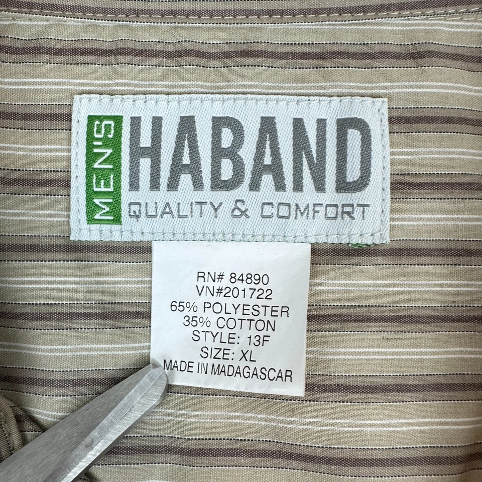 Haband Pearl Snap Shirt Men's XL Brown Black Striped Short Sleeve Poly Cotton - Image 4 of 4