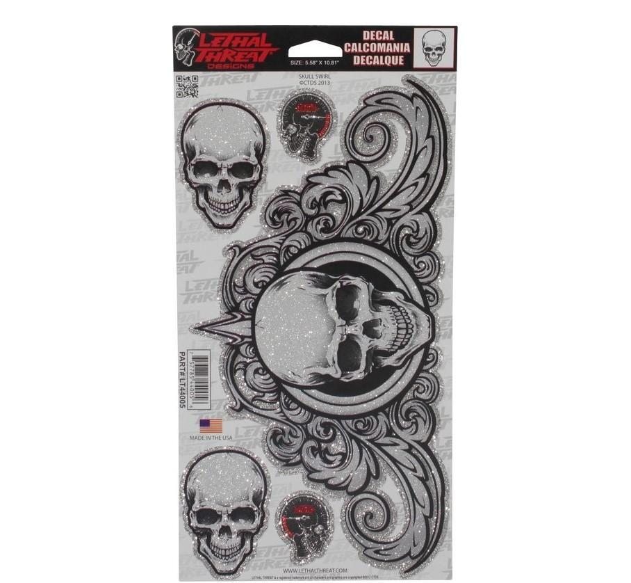 Sticker Lethal Threat Motif Skull Swirl Décoration Casque et Moto