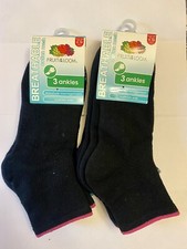 2 Pack Fruit of the Loom Womens Breathable Cotton Mesh Ankle Socks 3pk Size 4-10