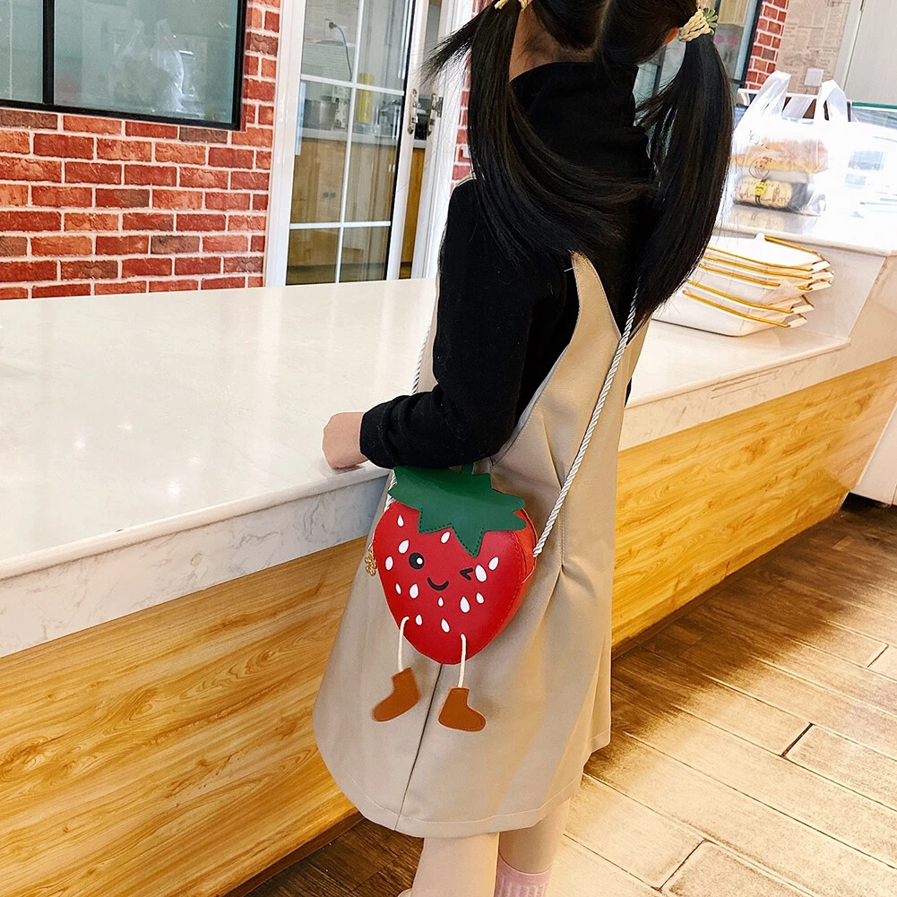 Kids Strawberry Shoulder Money Bag Girl PU Travel Crossbody Pouch Red