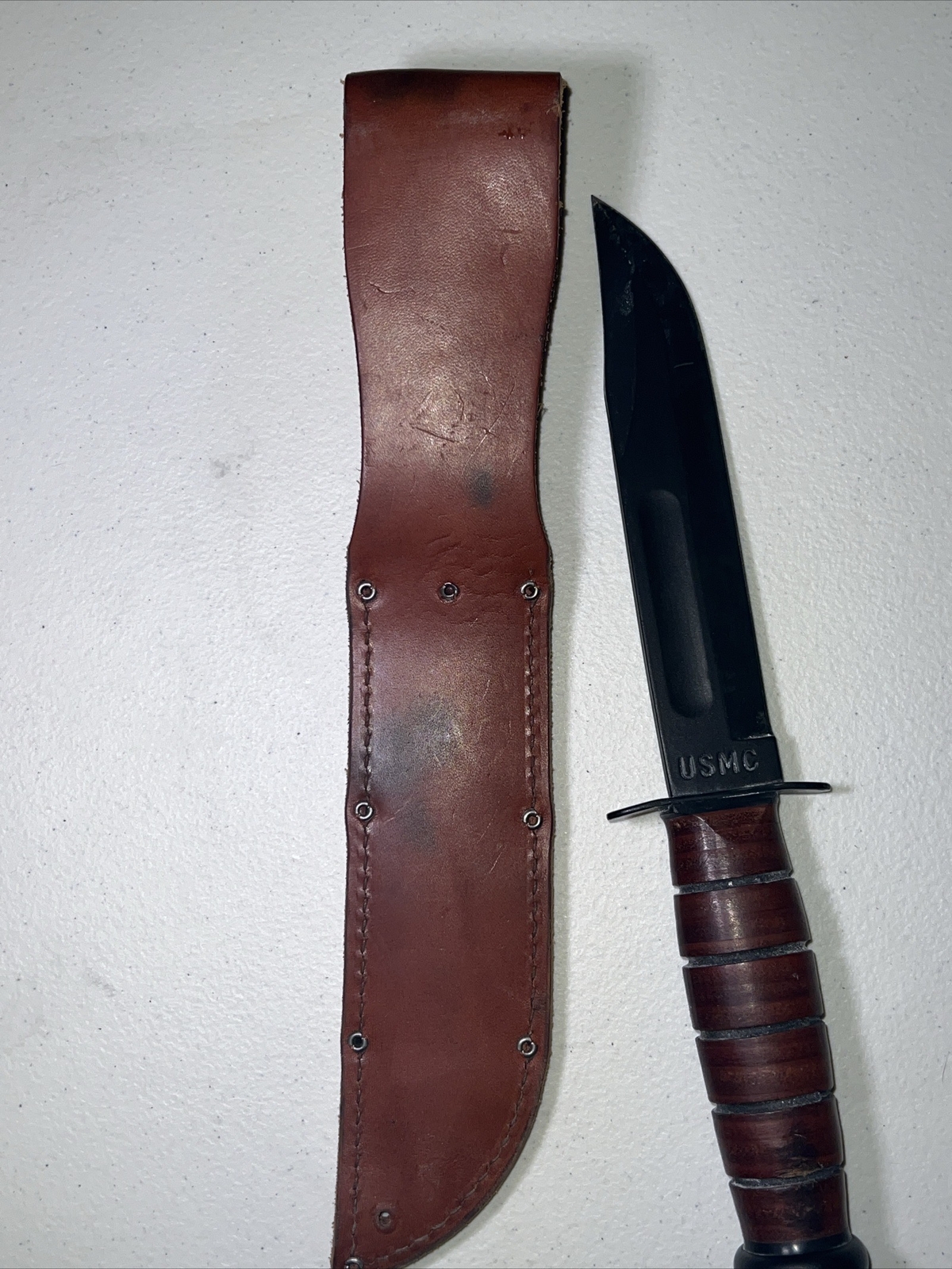 Vintage KaBar USMC Survival Fighting Fixed Blade Knife W/ Sheath Olean, NY eBay