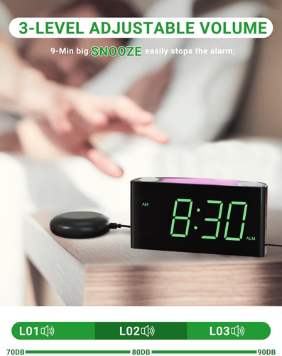 Extra Loud Vibrating Alarm Clock with Bed Shaker for Heavy Sleeper Deaf Hard - Picture 7 of 12