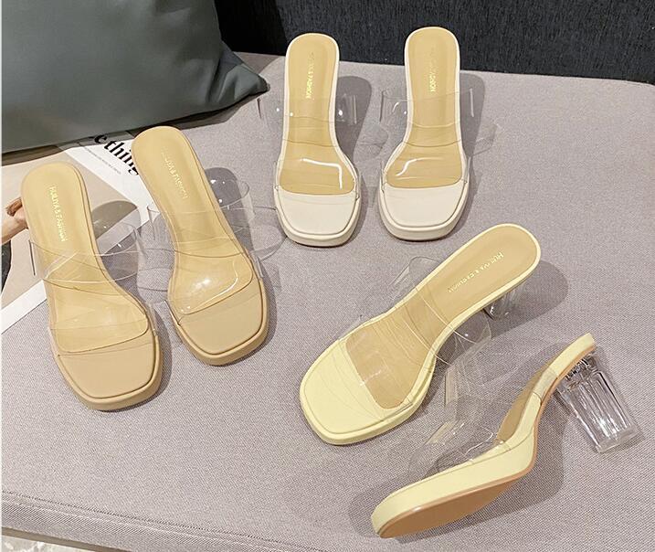 PANTOFOLA D’ORO Sandali donna moda estate punta aperta pvc trasparente pantofole decolte tacco alto sexy