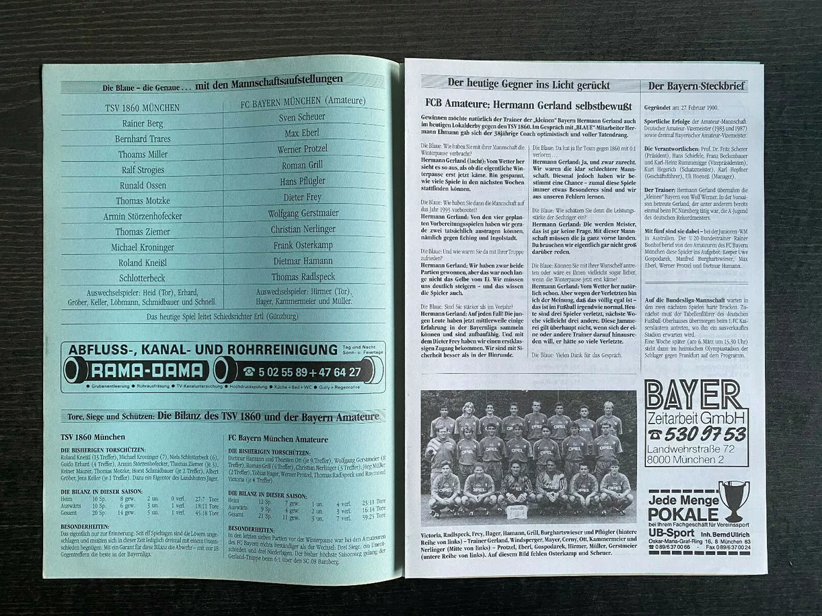 Bavaria League 92/93 1860 München - FC Bayern Munich Amateurs, 25.02.1993 -  Blue