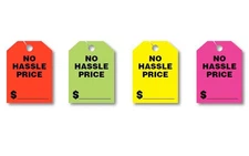 NO HASSLE PRICE $ - Jumbo Car Mirror Hang Tags Sale Pricing Signs (50 Per Pack)