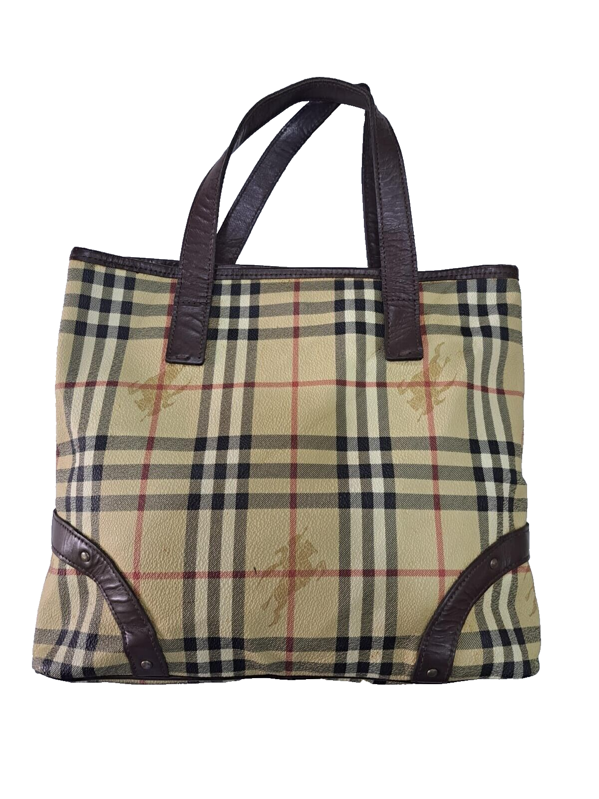 Burberry Check Tote PVC Handbag Beige Brown