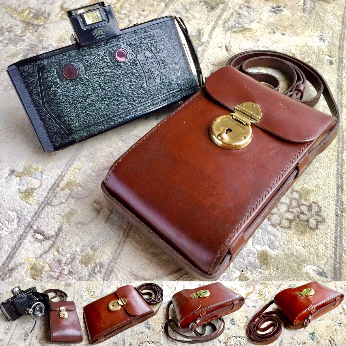 Superb Antique Zeiss Ikon Compur Rapid Camera With Hand Stitched