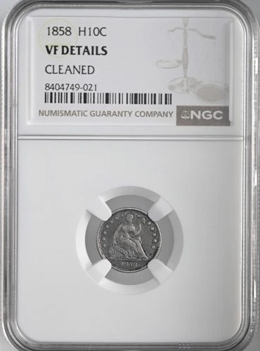 1858  H10C LIBERTY SEATED HALF DIME  NGC VF DETAILS "CLEANED" #8404749-021