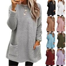 Women s Fleece Pullover Sweater with Pockets Warm Winter Plush Hoodie Top