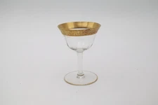 Vintage Lead Crystal Cordial Glass 4” Gold Etched Floral Band Elegant Barware